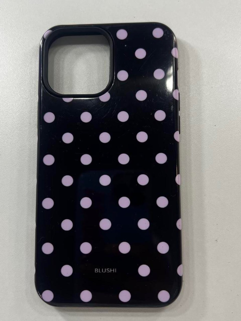 Blush Black Phone Case with Light Pink Polka Dots